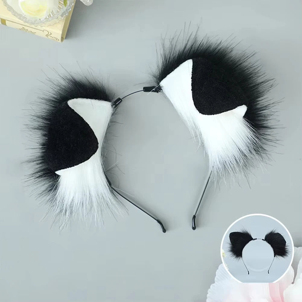 Women Furry Plush Dog Ears Headband Tail Set Halloween Christmas Cosplay Cute Pet Role Play Akita Folded Droopy Ears Hot New