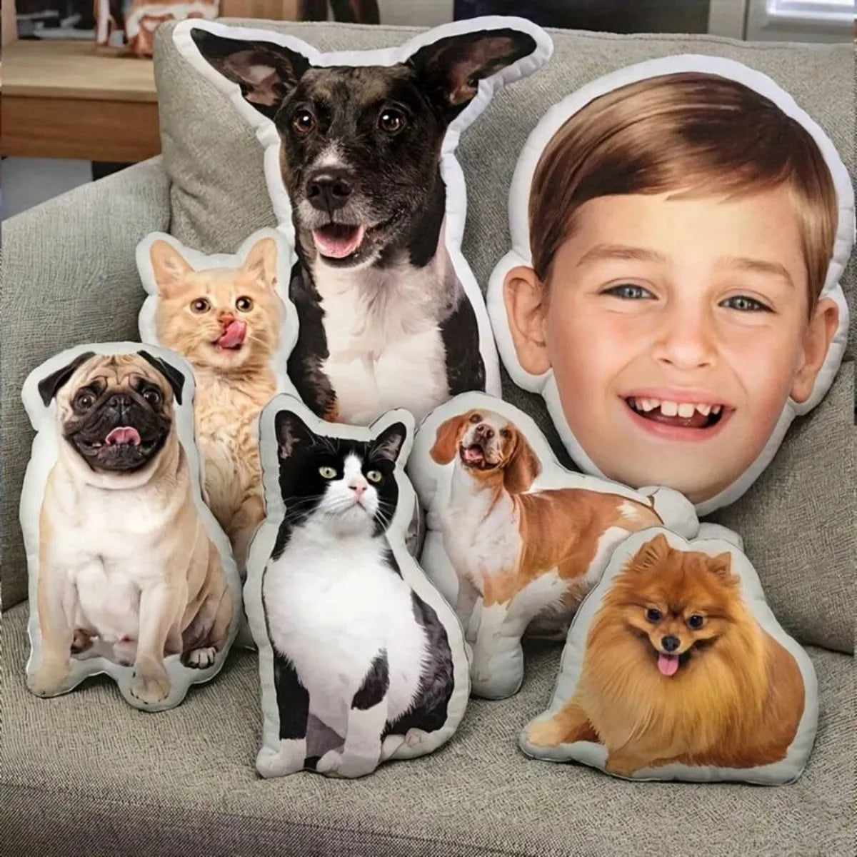 Custom Ugly Cat Dog Zany 3D Shape Pillow Personalized Pet Pillow from Photo Pet Loss Memorial Gift Stuffed Toys Dolls
