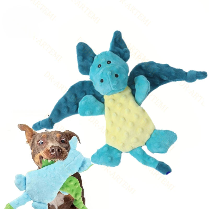 Cartoon Dragon Pet Dog Toys Dot Texture Plush Squeaky Chew Toy Limbs Design Bite‑Resistant Stress Relief Interactive Play Toy