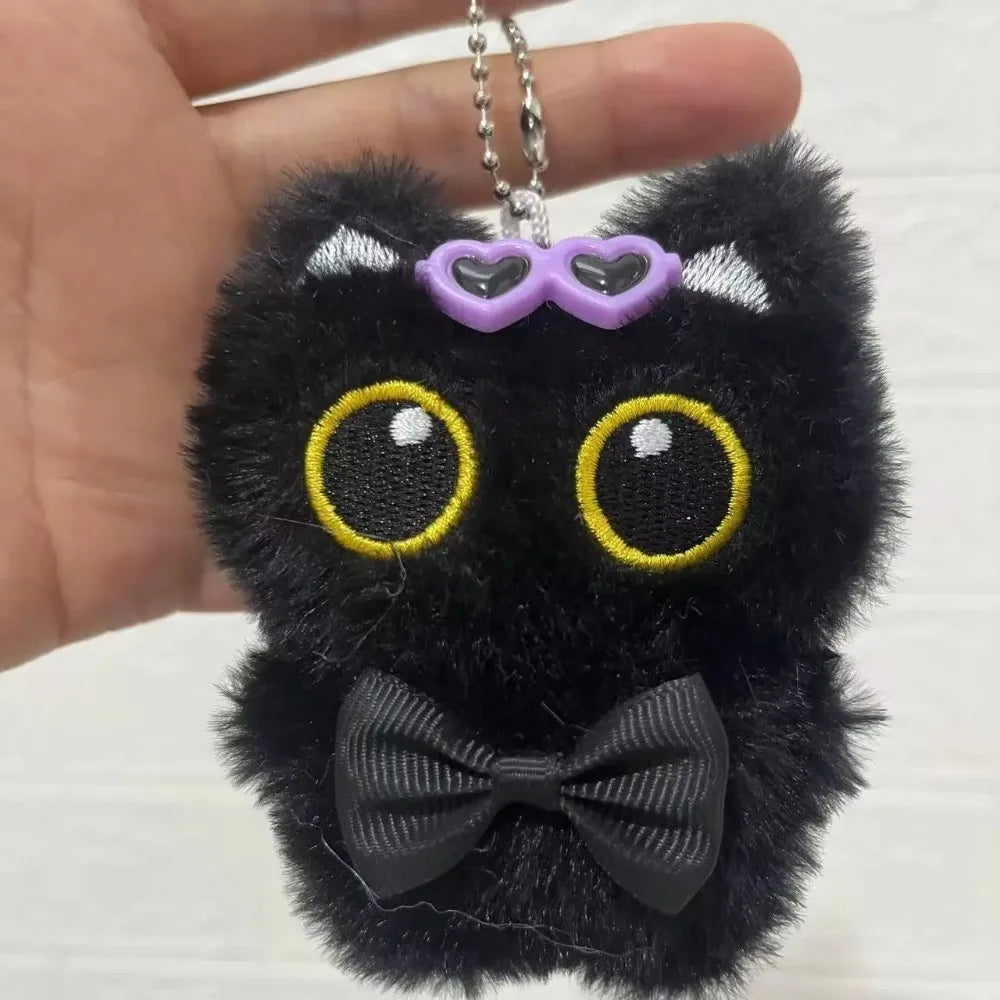 Cute Black Cat Plush Toy Keychain Cartoon Kitten Soft Stuffed Doll Pendant Car Key Backpack Bag Decoration Doll Pendant Keychain