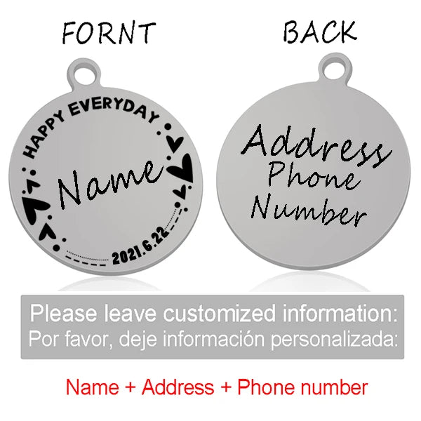 Custom Personalized Cat Dog ID Circle Tag Collar Pendant Engraved Pet Necklace Chain Charm Supplies For Tag Name Products