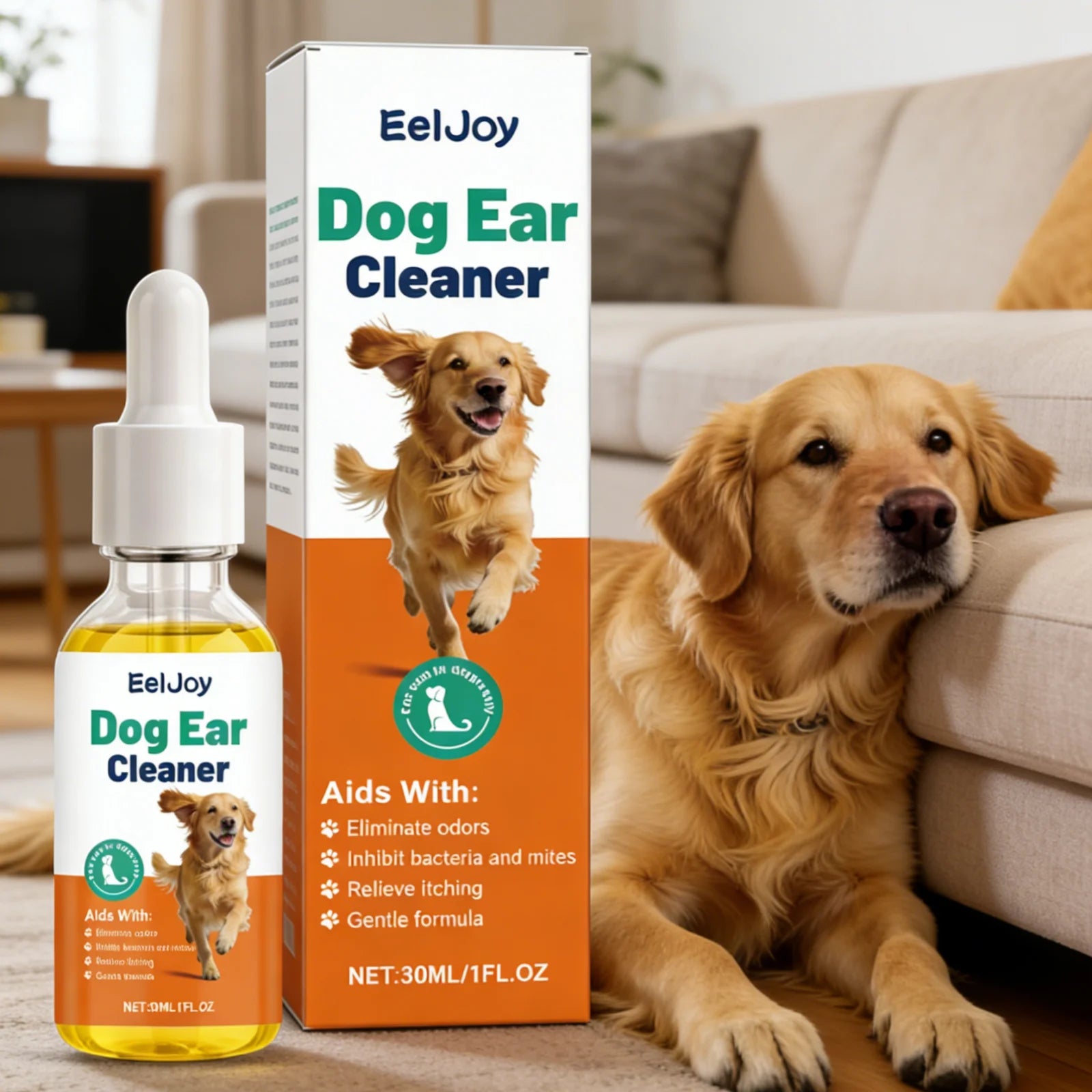 EelJoy Dog Ear Cleaner Eliminate Odors Relieve Itching Dust Mite Removal Care Pet Cleaning Products Gentle Formula Dog Ear Drops