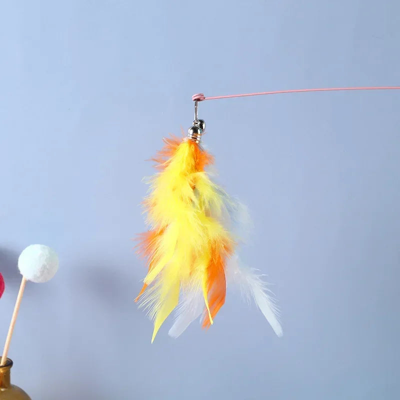 Cat Feather Toy Accessories False Birds Worm Toy with Bell Kitten Cat Toys Interactive Replacement Refill Foam Ball Training