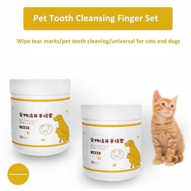 Pet Disposable Cleaning Wipes Dog Teeth Cleaning Finger Wipes Cat Ear and Eye Beauty Wipes Cat Hygiene and Beauty Products 50pcs