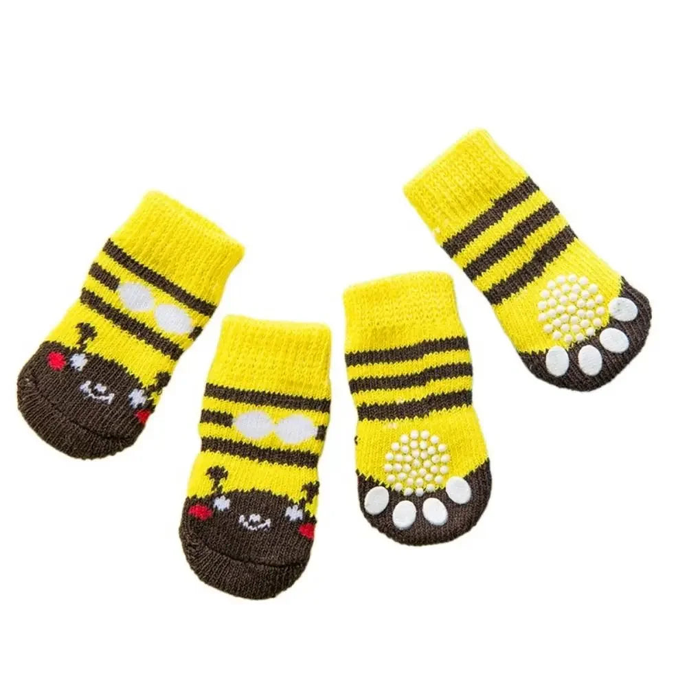 4pcs Winter Pet Dog Socks Small Cat Knit Warm Socks Dog Anti-slip Socks Chihuahua Thick Paw Protector Booties Pet Accessories