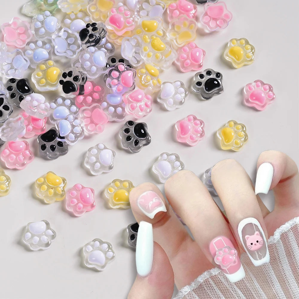 50Pcs 3D Luminous Cat's Paw Nail Charms Cute Resin Cat Paws Y2K Nail Art Decorations DIY Hair Clip Crafts Manicure Accessories