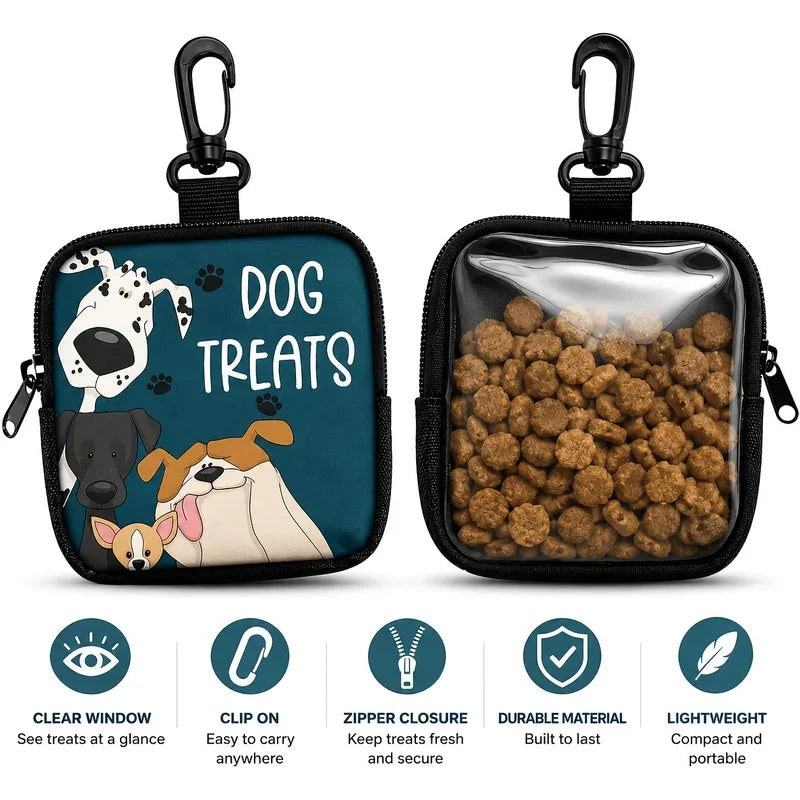Portable Dog Snack Bag with Transparent Window and Zipper Clip-on Training Snack Bag for Walking Outdoors and Daily Rewards