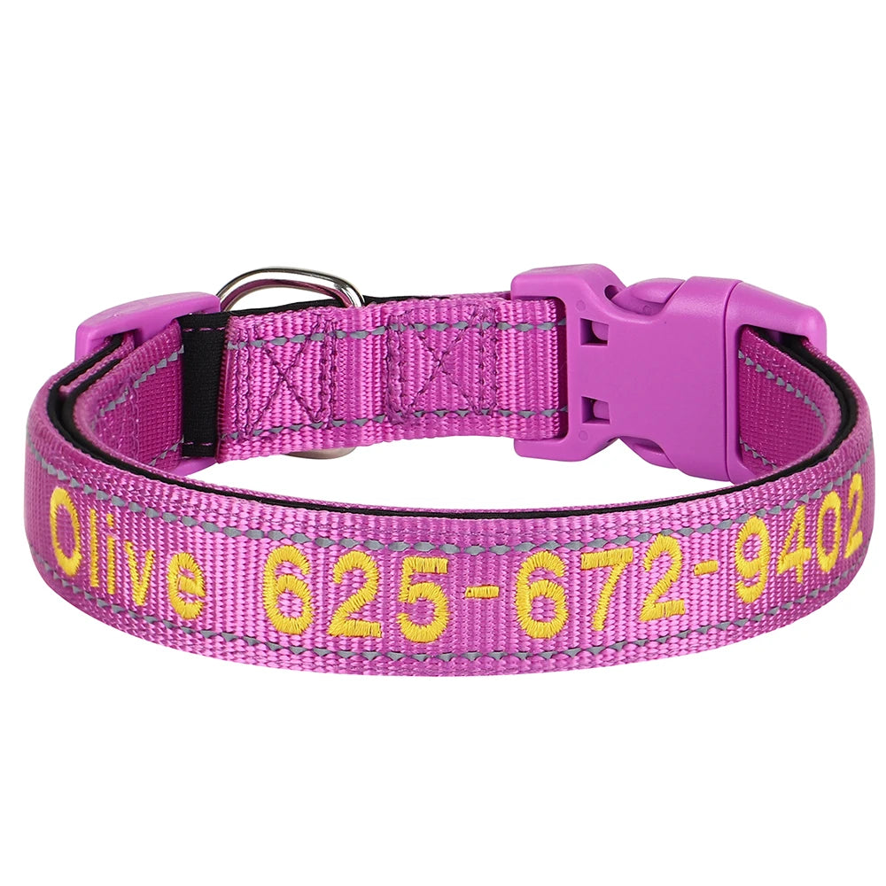 Custom Nylon Embroidered Dog Collar Personalized Pet ID Name Collars Refletive Necklace for Small Medium Large Dogs Accessories