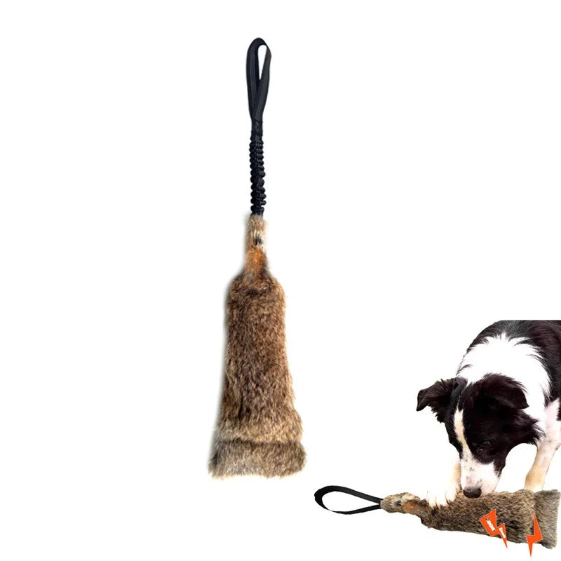 JUSTINLAU Rabbit Fur Squeaky Dog Training Toy Bite Tug Stick for Outdoor Interactive Play Sound Plush Toy for Medium& Large Dogs