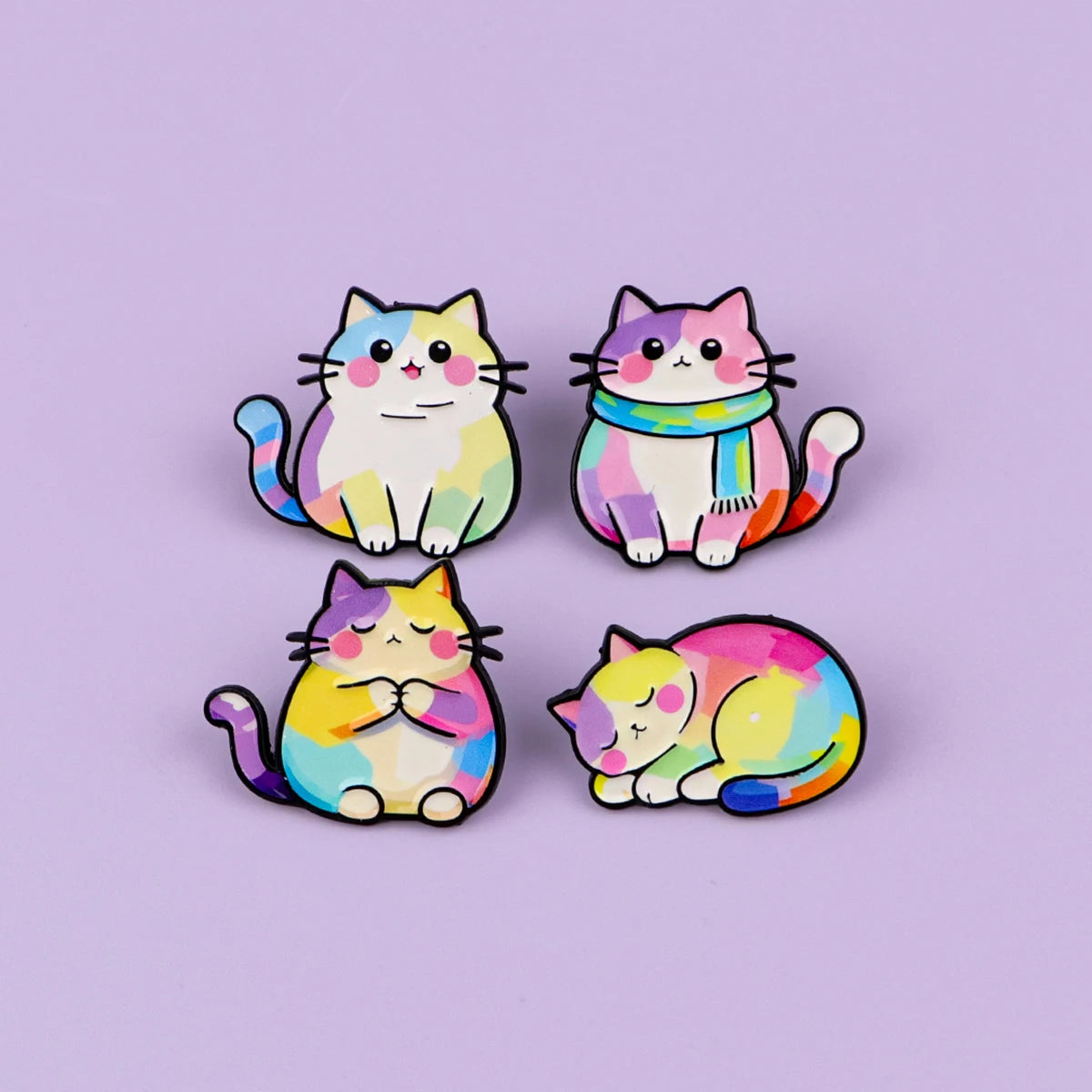 Cute Rainbow Galaxy Cat Enamel Pins Kawaii Cartoon Brooches Animal Lapel Badges Jewelry Gifts for Cat Lovers & Pride Accessories