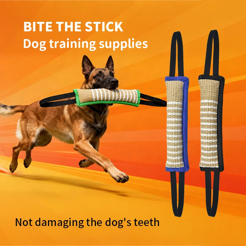Interactive Dog Tug Toy, Natural Jute Bite Stick with Two Handles, Durable Chew Toy for Teething, Training, and Play for All Bre