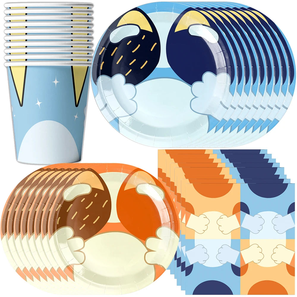New Cartoon Cute Dog Birthday Party Decoration Kit Blue Dogs Theme Happy Birthday Plates Napkins Cups Tableware Supplies For Kid