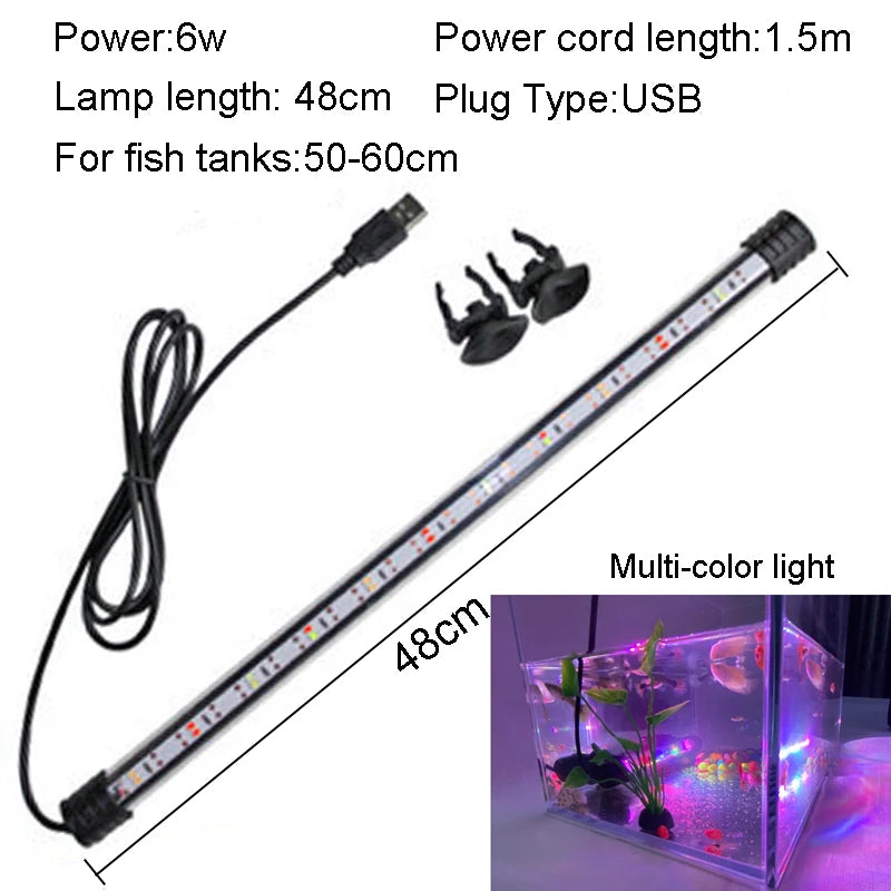 18-58cm USB Plug Aquarium Light LED Waterproof Fish Tank Light Underwater Lighting Submersible Lamp Plant Grow Lamp 110-240V