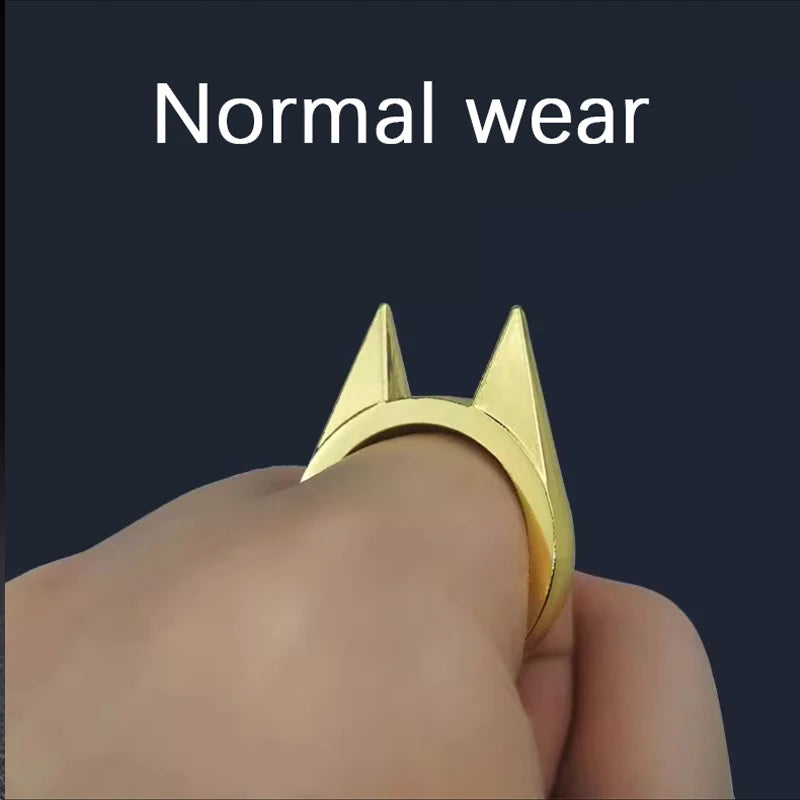 Women Men Cute Cat Ear Rings Self Defense Rings Metal Knuckle Window Breaker Escorts Attack Rings Unisex Jewelry Accessories