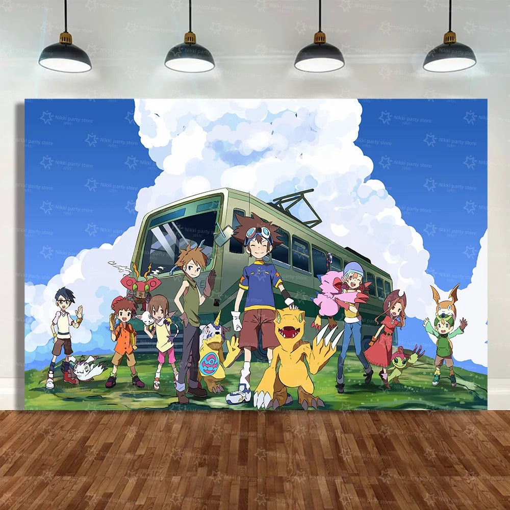 Digimon Birthday Decoration Cartoon Pet Party Favors Balloons Backdrop Banner Cake Decoration Baby Shower Supplies Gifts Toys