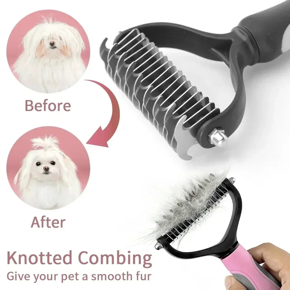 Cat Hair Removal Comb, Double Sided Stainless Steel Pet Grooming Brush for Dogs Cats, Removes Tangles Shedding Pet Accessories