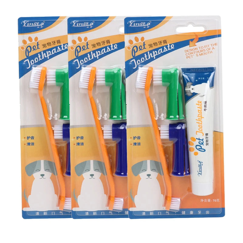 Universal Toothpaste Toothbrush Set Dog Gum Care Products Kit Pet Cleaning Tools Kit Reduces Plaque & Tartar Buildup for Pet