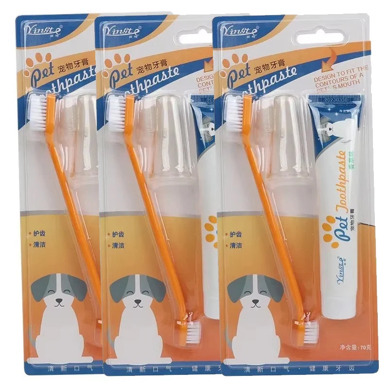 Pet Cleaning Tools Kit Dog Gum Care Products Kit Reduces Plaque & Tartar Buildup for Pet Universal Toothpaste Toothbrush Set