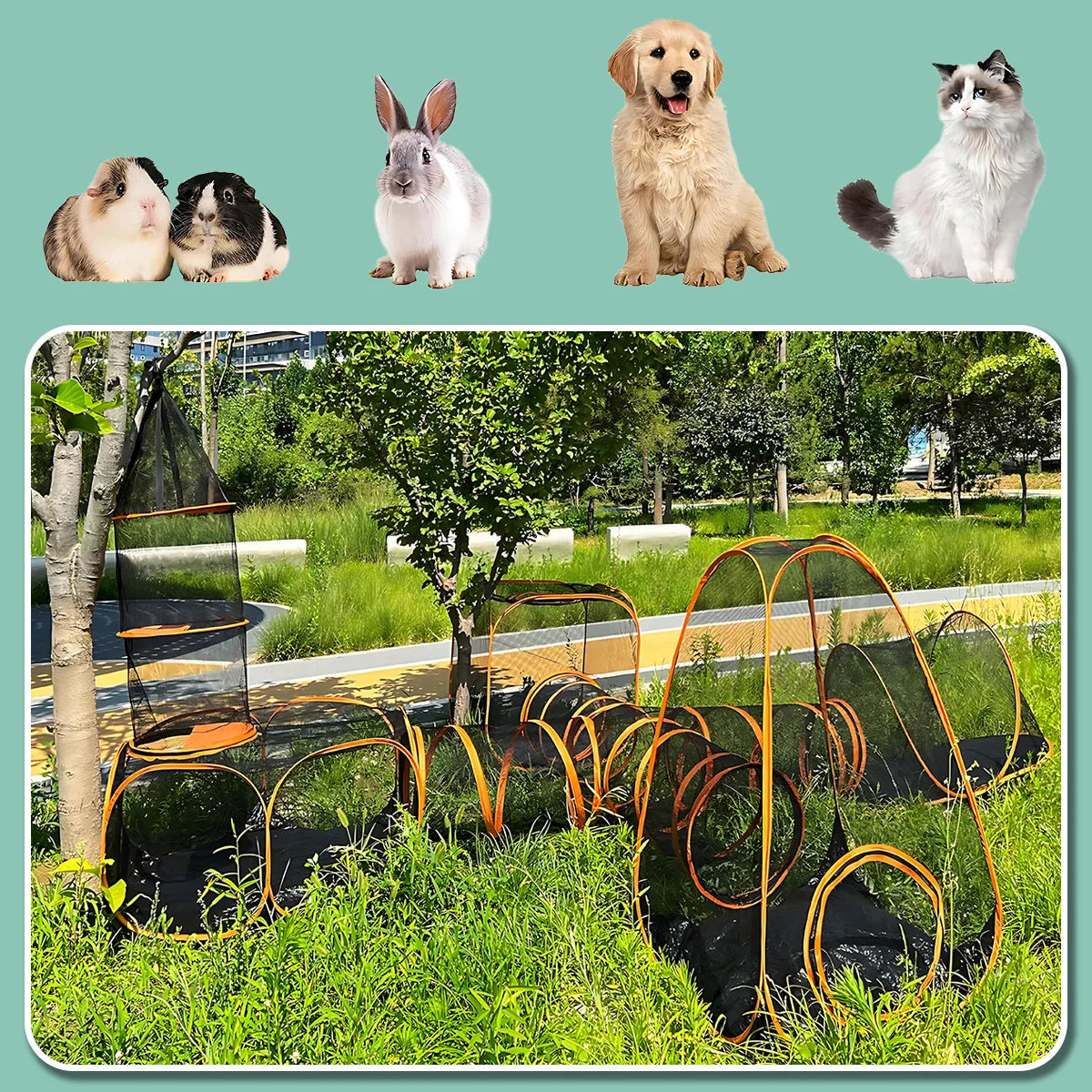 Large Portable Folding Pet Tent Play Area Set with Tunnel for Cats And Dogs Outdoor Foldable Pet House with Carry Bag