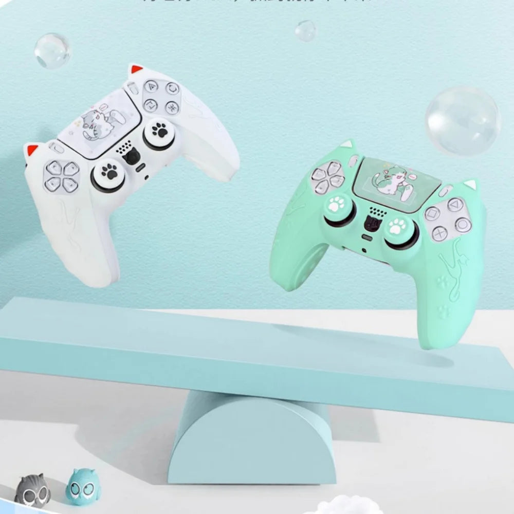 Lovely Cat Silicone Soft Protector Sticker Skin For Playstation 5 PS5 Controller Case Thumb Stick Grip Cap Cover Silicone case