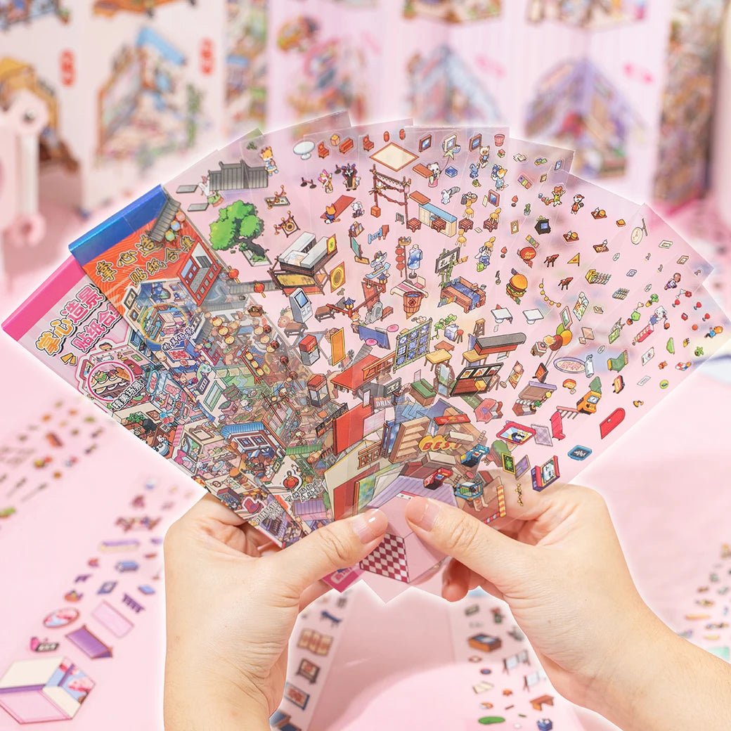 12Pcs 12in1 3D Landscape Stickers Collection Book Album Cartoon Scene DIY Toy Game Festival Birthday Gift for Kid Girl Child