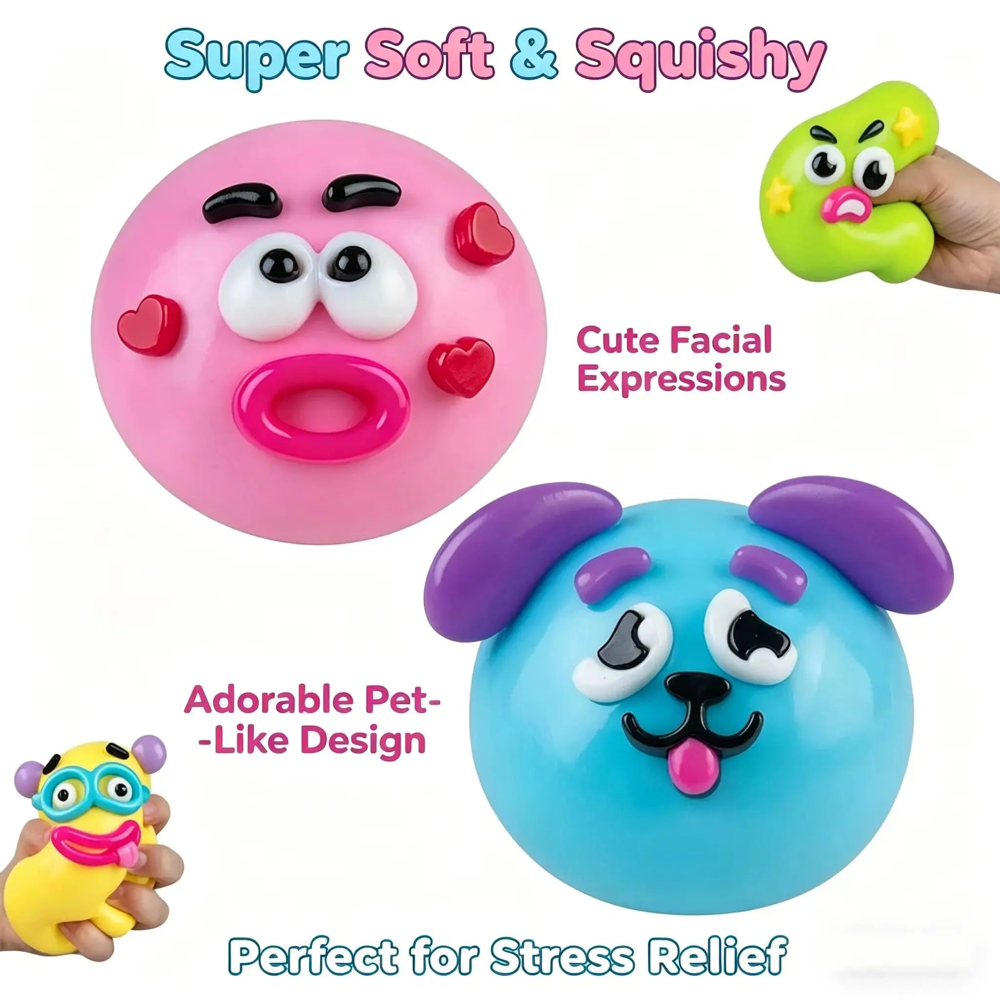Funny Dog Expressions Squeezing Toy Soft Wet Cute Face Changing Slowly Rising Relaxing Sensory Toy Adults Ideal Home Office Gift