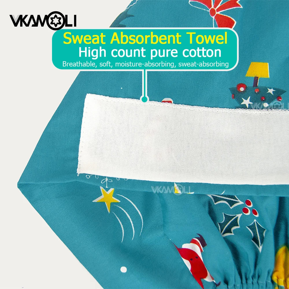 Women's Cotton Scrubs Caps Sweat-Absorbent Elastic Section Pet Grooming Nursing Work Hats Lab Flower Print Scrub Hat Wholesale