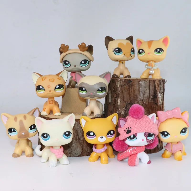 LPS Mini Pet Shop Pet Bobble Head Toy Rare Yellow Short Hair Cat Collectible Gift for Child Cute Animal Toys