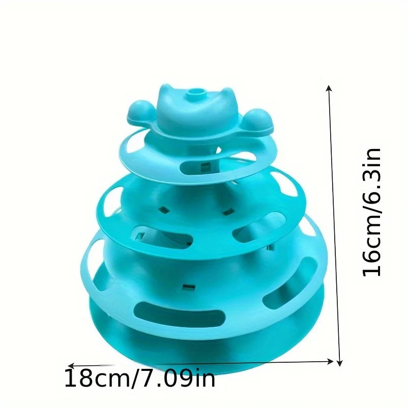 Pattern Feather Cat Toy, Three-layer Rotating Tower with Ball, Indoor Cat Interactive Fun&Christmas, New Year Pet Toys