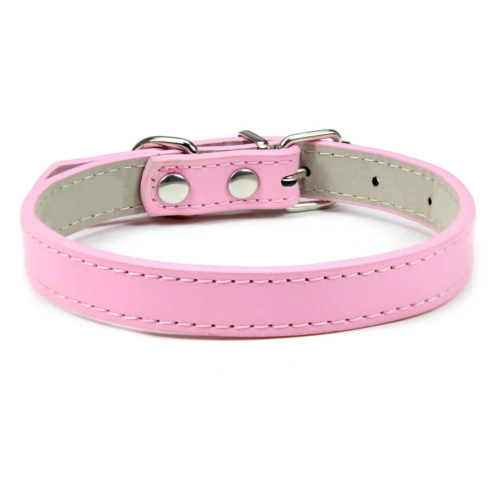 Soft Leather Solid Dog Collar Adjustable Puppy Neck Strap Safe Collars for Small Medium Big Dog Kitten Necklace Cat Accessories