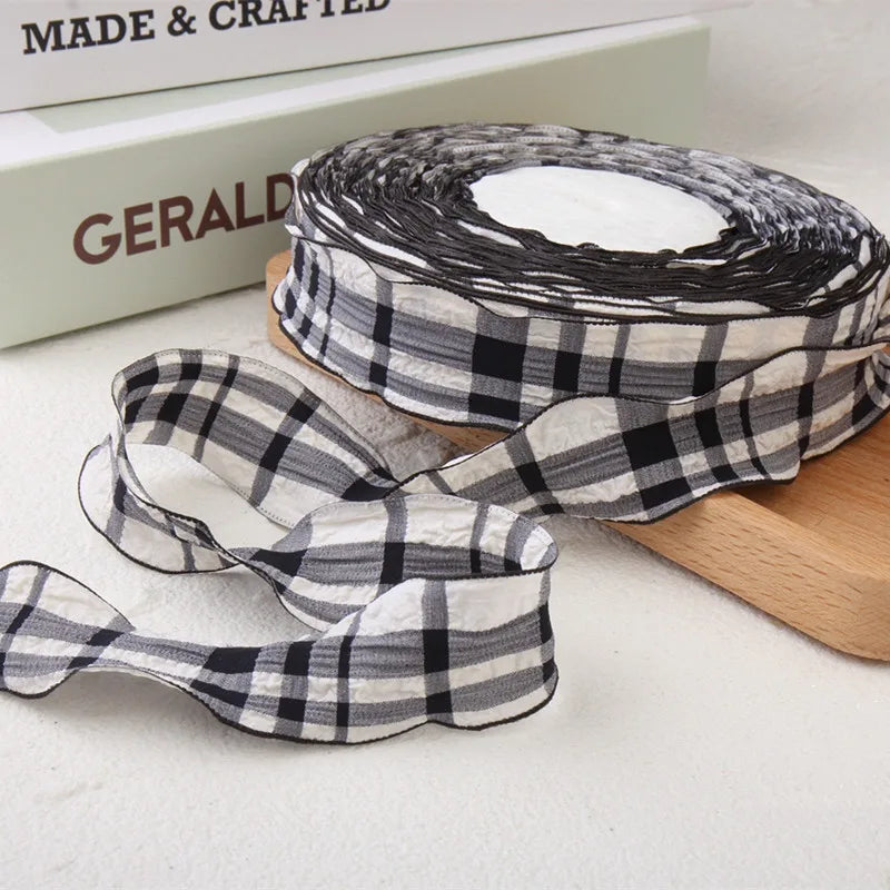 Cotton fabric plaid wavy edge lace barcode DIY headwear gift box clothing frame bow knot production material pet supplies ribbon