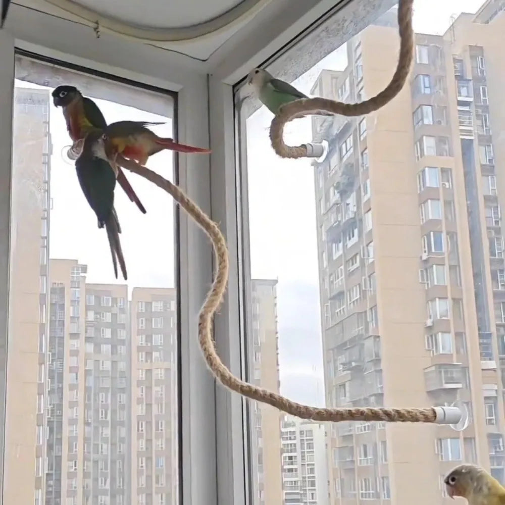Linen Rope DIY Bendable Perch for Birds Non-slip Comfortable Grip Suction Cup Bird Climbing Rope Stable Durable