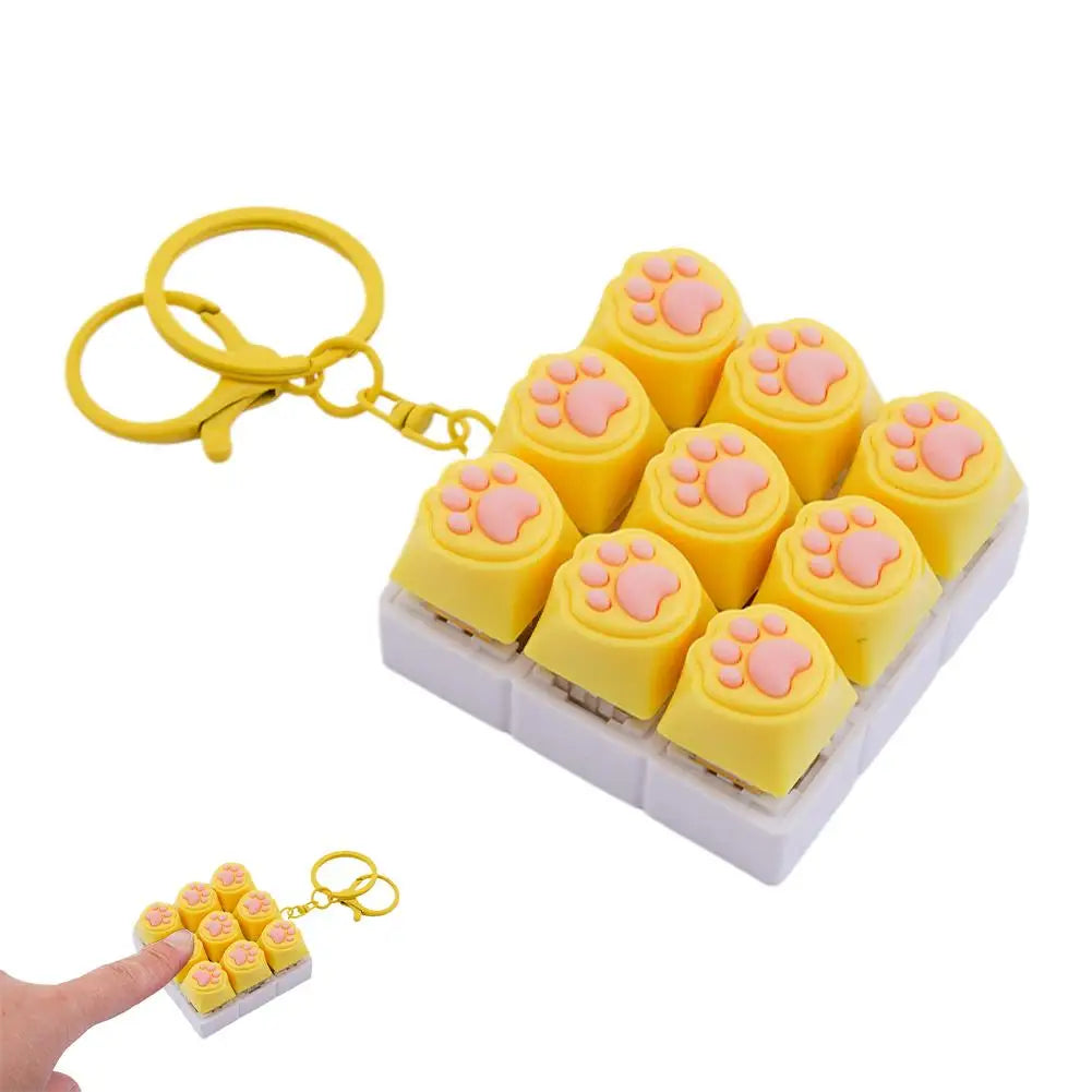 Keyboard Key Fidget Keychain Decompression DIY Keycaps Cat Paw Button Keycap Clicker Toy Relaxing Sensory Play