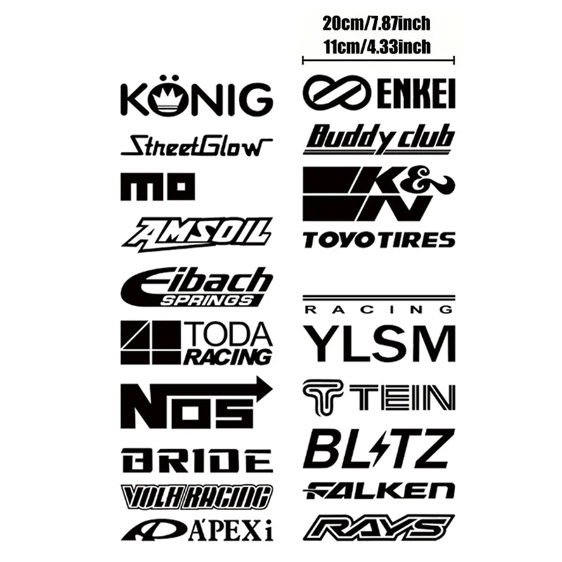 20pcs Reflective Fixed Styles Car Decor Stickers Set Racing Sponsors Vinyl Decals Kit for JDM Lowrider‌ Automobile Accessories