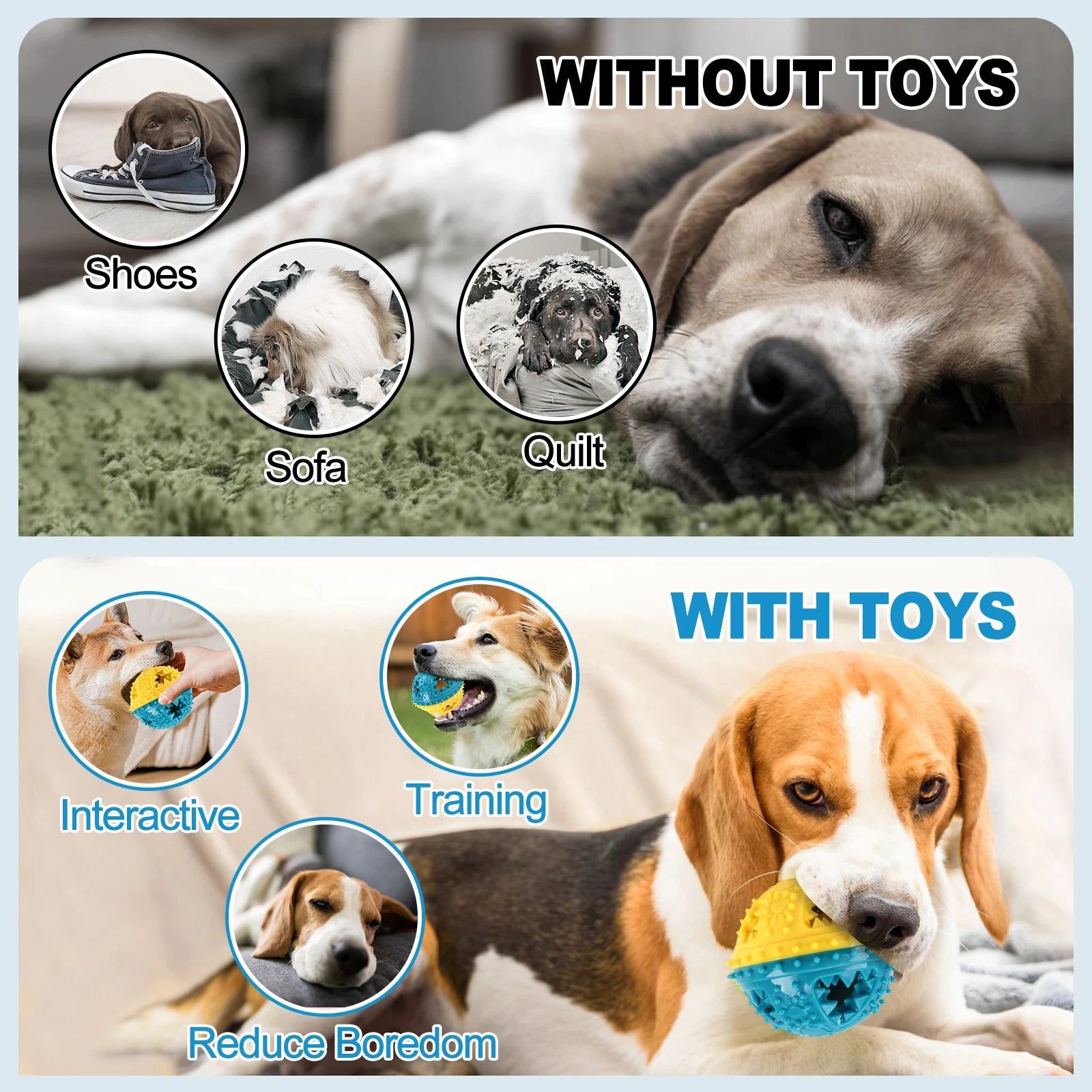 Dog Chew Toys Leaking Food Balls Grinding Teeth Sound Ball Toys Anti Bite Interactive Training Cleaning Teeth Toys Pet Products
