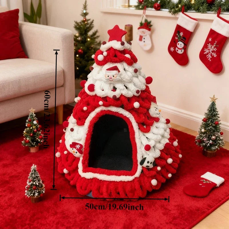 Finished Product Christmas Tree Cat Nest Cat House/ Winter Warmth Closed Security Cat Bed Weave Pet Tent No Need To Make고양이 굴