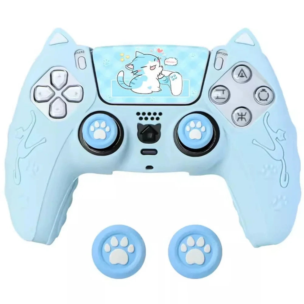 Lovely Cat Silicone Soft Protector Sticker Skin For Playstation 5 PS5 Controller Case Thumb Stick Grip Cap Cover Silicone case