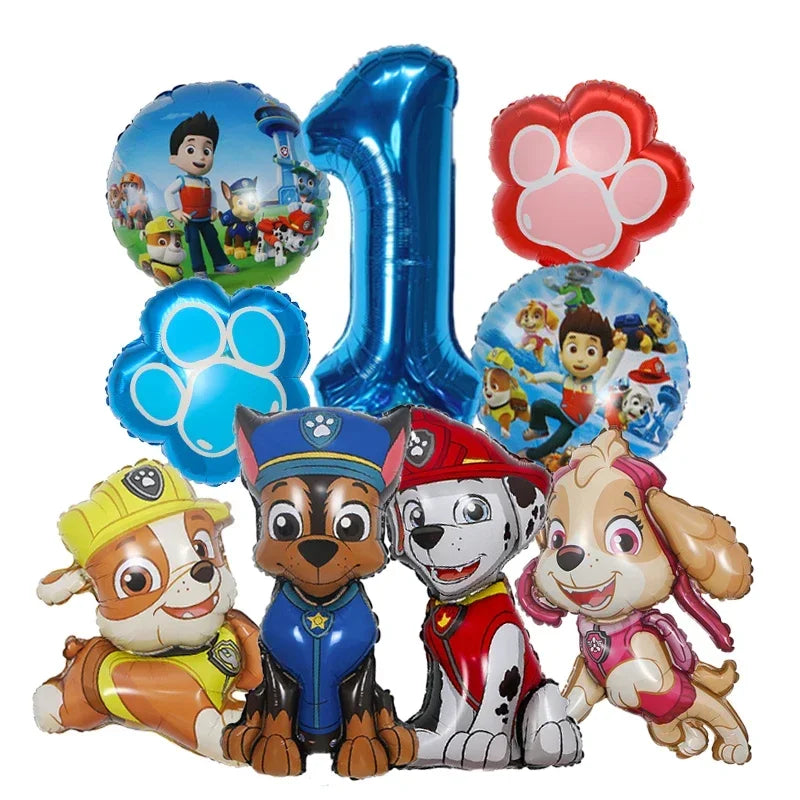 9pcs Cartoon Paw Patrol Foil Balloon Digital Number Supplies Rescue Dog Party Decoration Baby Gift Chase Skye