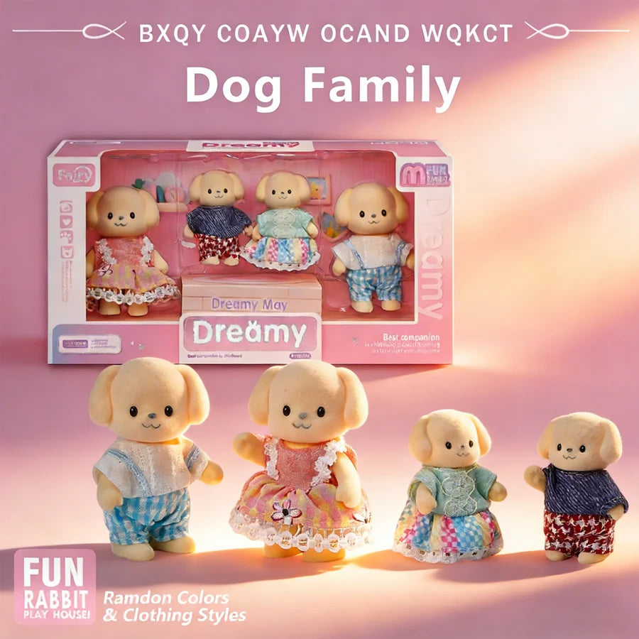 Dollhouse Forest Family Doll Rabbit Dog Minitature Doll Furniture Set With Box Pretend Play Simulation Doll House Role-Play Toys