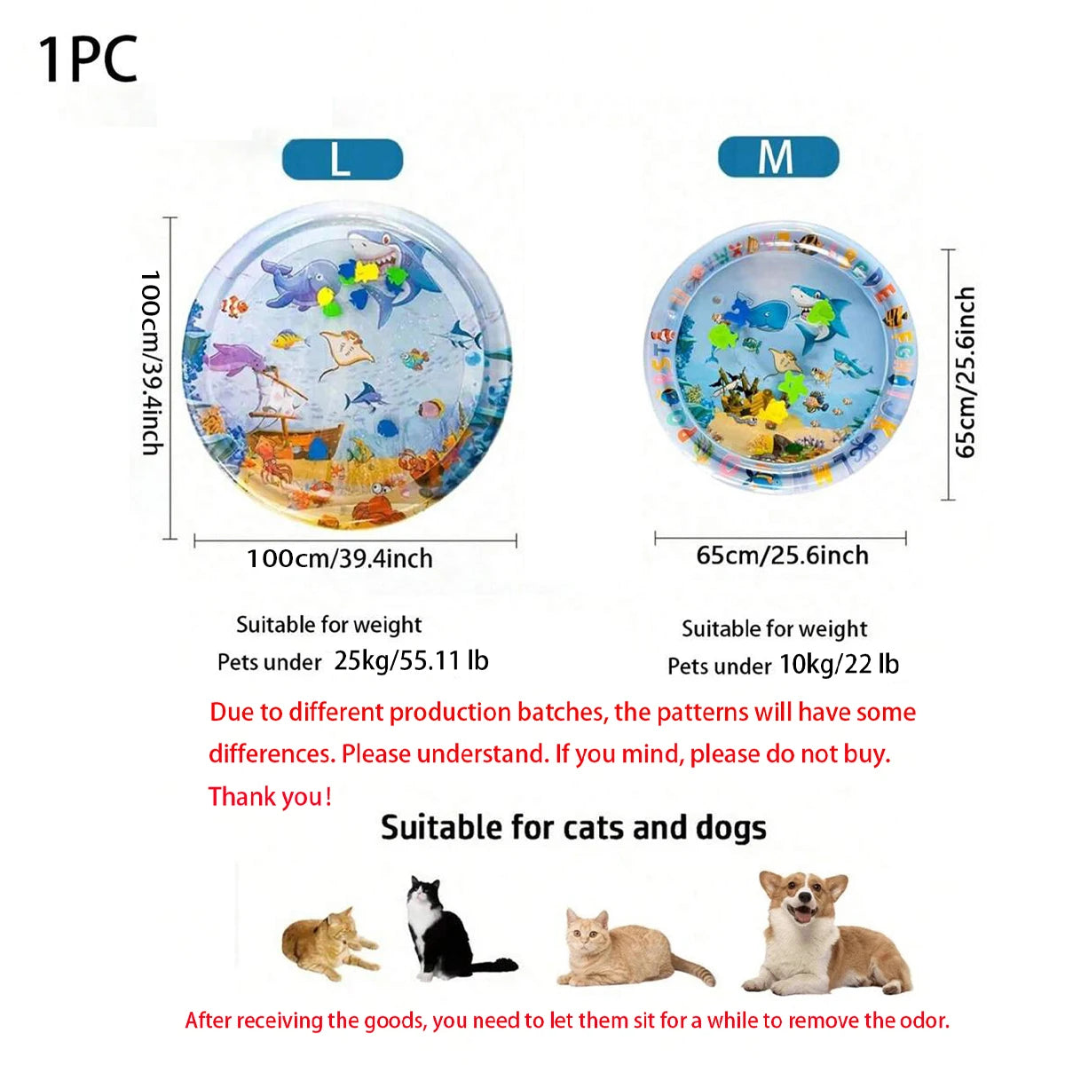 Summer Pet Cooling Mat，Thickened Inflatable Water Mat For Cat And Dog Pet Playmat With Fish Sea Ocean Theme Sensory Toy Water