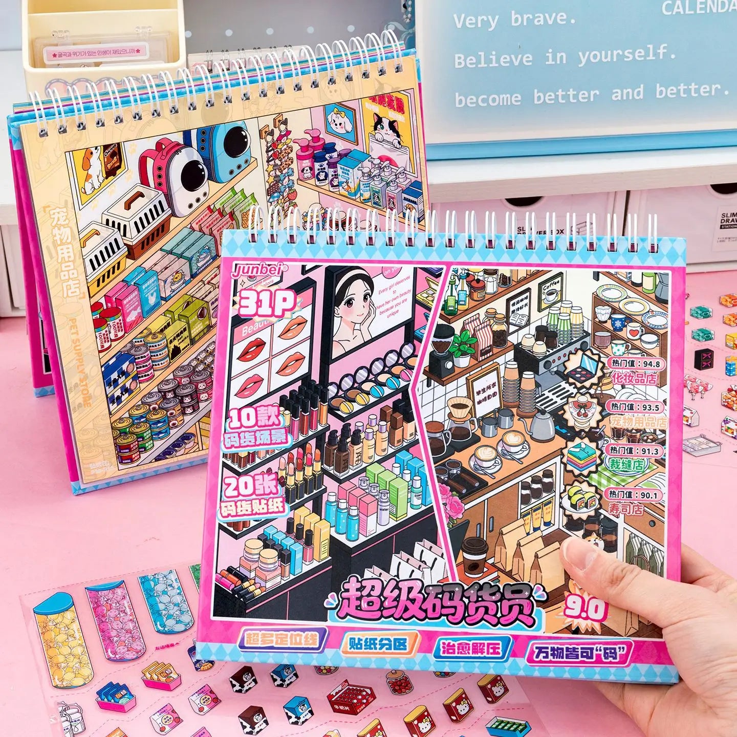 Kawaii Supermarket products 3D Bread Supermarket Landscape Sticker book DIY Pocket Cabin Scene festival gift