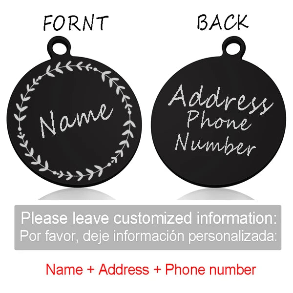Custom Personalized Cat Dog ID Circle Tag Collar Pendant Engraved Pet Necklace Chain Charm Supplies For Tag Name Products