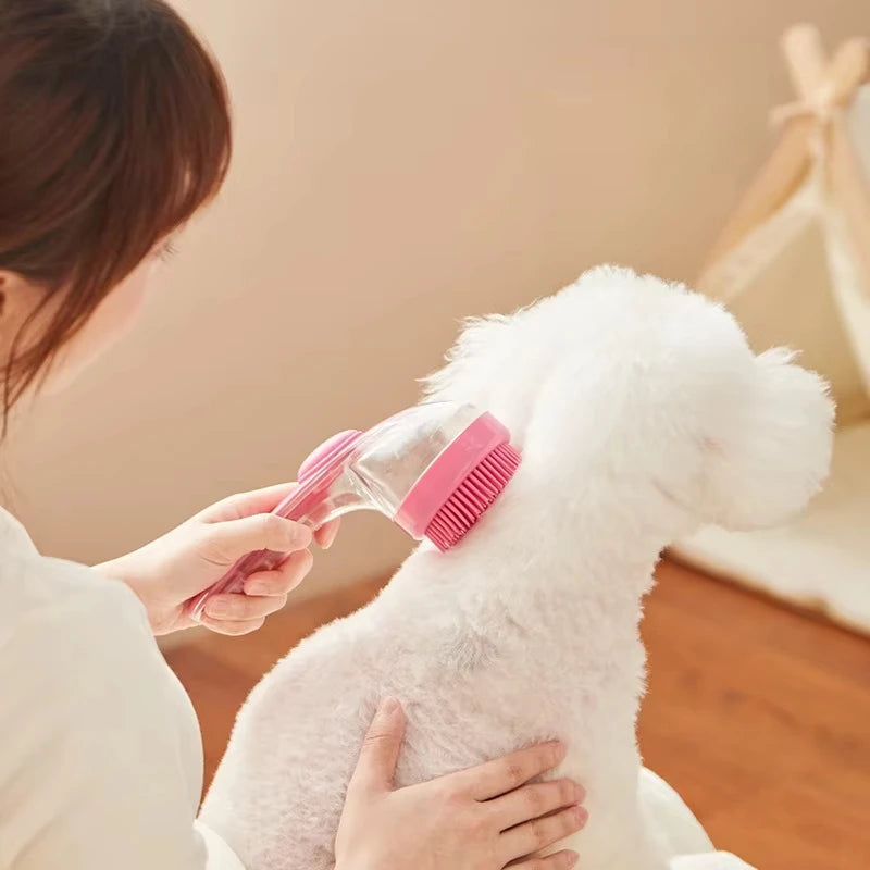 Soft Silicone Pet Bath Massage Brush with Long Handle, Dog Cat Shower Cleaning Grooming Comb Pet Bathing Supplies
