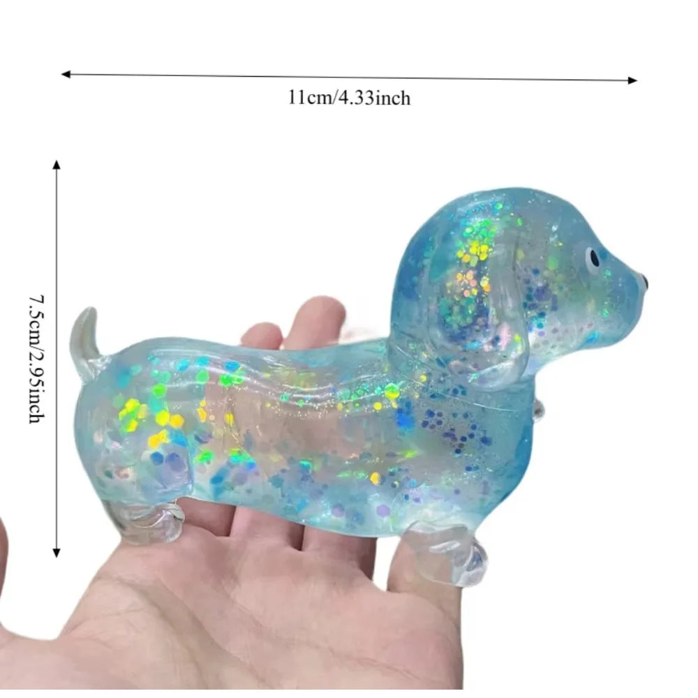 Sparkling Powder Sausage Dog Fidget Squishes Pinch Soft Maltose Texture Stress Relieving Toy Cute Puppy Slow Rising Squishy Toys