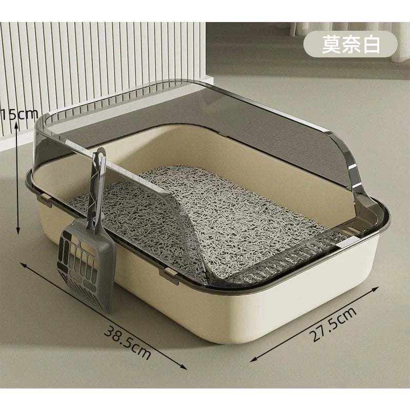 Cat litter box with high fence, semi-enclosed cat toilet, splash-proof pet product for pets outside.