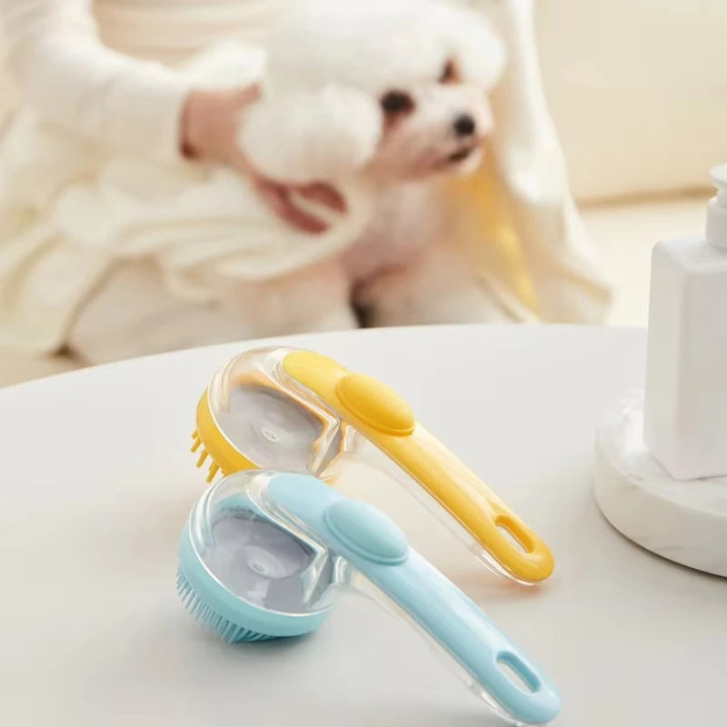 Soft Silicone Pet Bath Massage Brush with Long Handle, Dog Cat Shower Cleaning Grooming Comb Pet Bathing Supplies