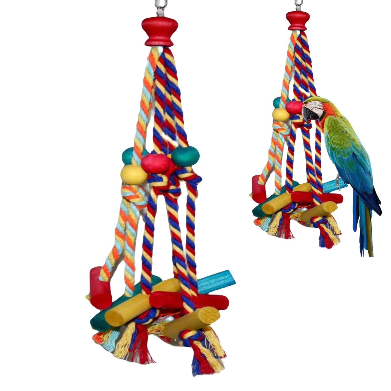 Cage Hanging Rope Bird Climbing Chewing Toys Multicolored Natural Wooden Bird Chewing Toys for Conure Cockatiel Budgies