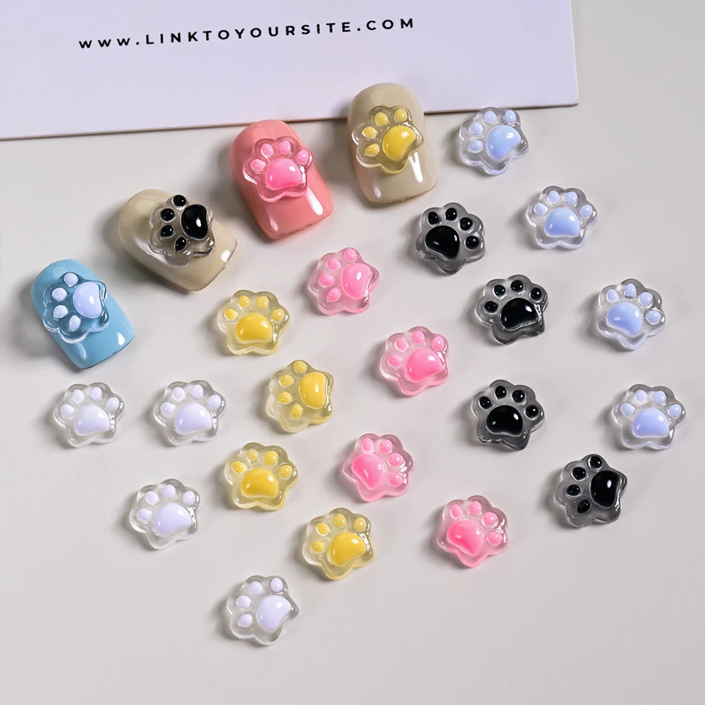 50Pcs 3D Luminous Cat's Paw Nail Charms Cute Resin Cat Paws Y2K Nail Art Decorations DIY Hair Clip Crafts Manicure Accessories