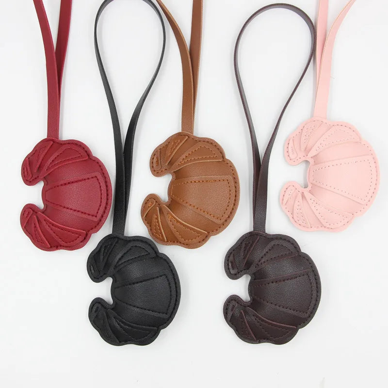 Handmade Leather Croissant Women's Bag Charm Keychain - Cute Food Backpack Pendant Couple Friend Jewelry Gift