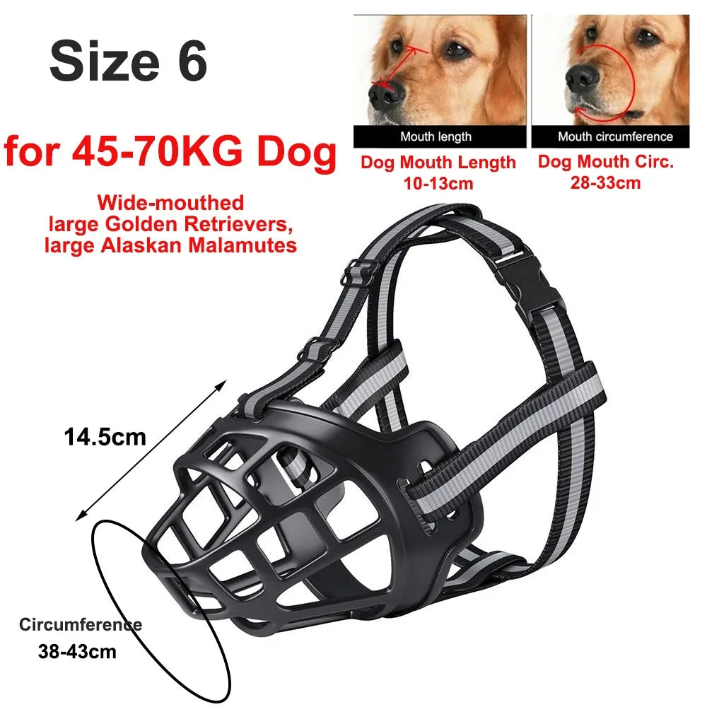 Durable Anti-Biting Adjustable Dog Muzzle Can Drink Water With Reflective Strip Dog Mouth Cover Plastic Breathable Pet Muzzle
